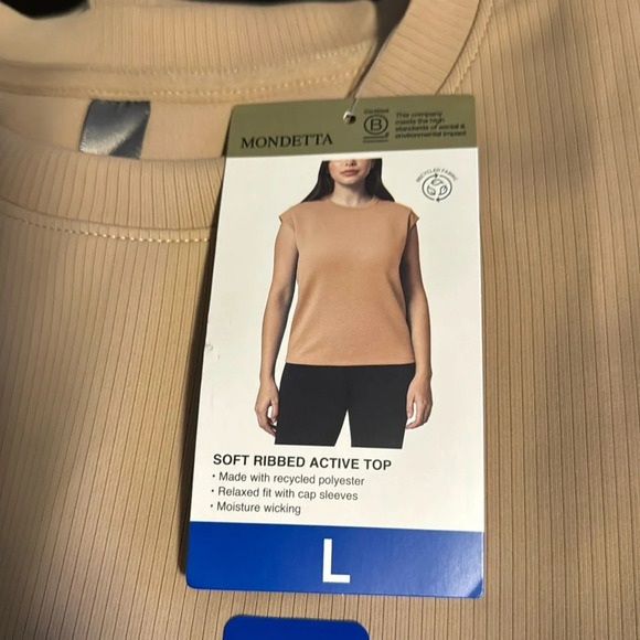 Mondetta Ladies' Soft Ribbed Short Sleeve Active Top, New Taupe (Tan) Large - Picture 4 of 11
